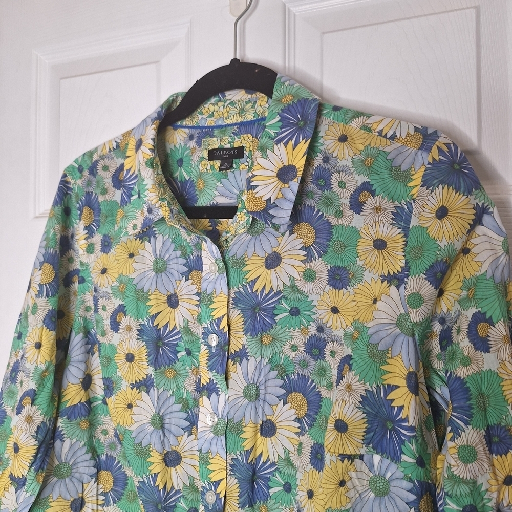 Talbots Cotton Button Front Shirt - Flower Power Size X - Picture 3 of 7